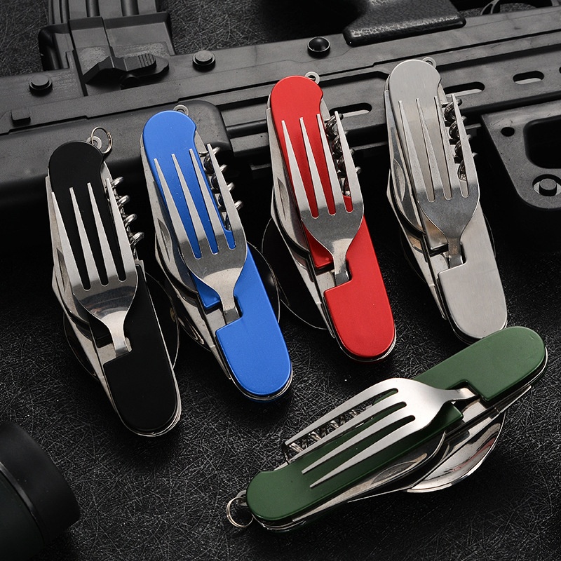 Outdoor Camping Knife - Składana zastawa stołowa 4 w 1,