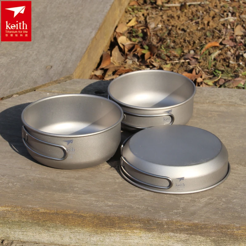Outdoor Camping Cooking Equipment - Keith 3PCS Titanium Cookware Pans Bowls