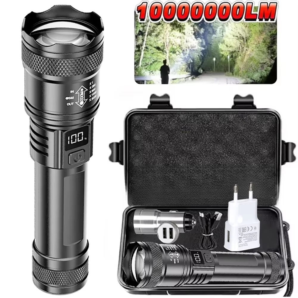 Outdoor Camping Decor - Akumulatorowa latarka LED z zoomem, wyświetlaczem